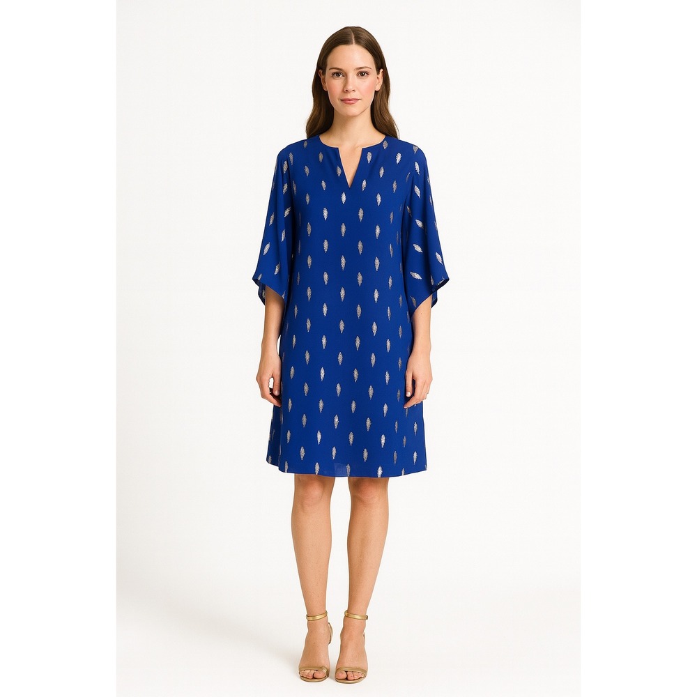 Lilly Pulitzer Blue Silk Metallic Lapis Caftan Dress Women's 4 Resort Boho